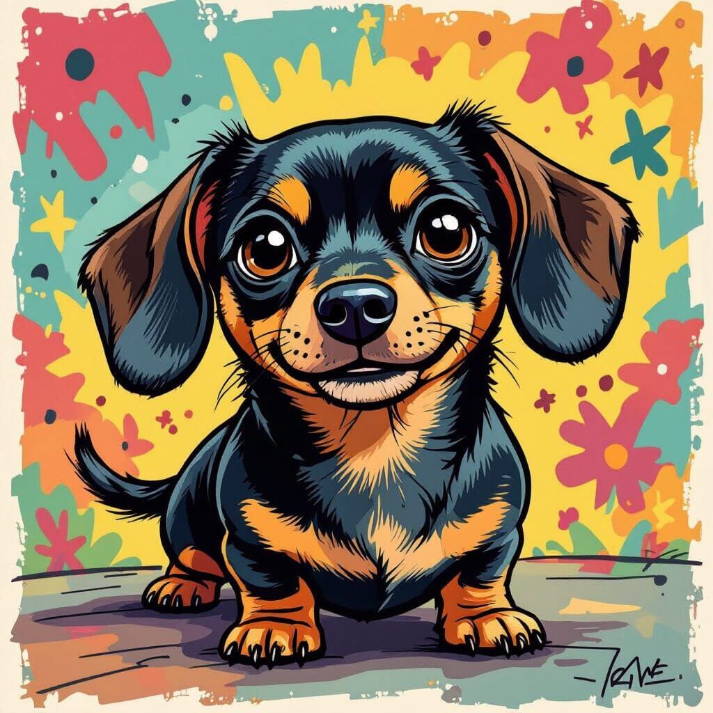 Dachshund-Pug Mix as Childlike Comic Book Art
