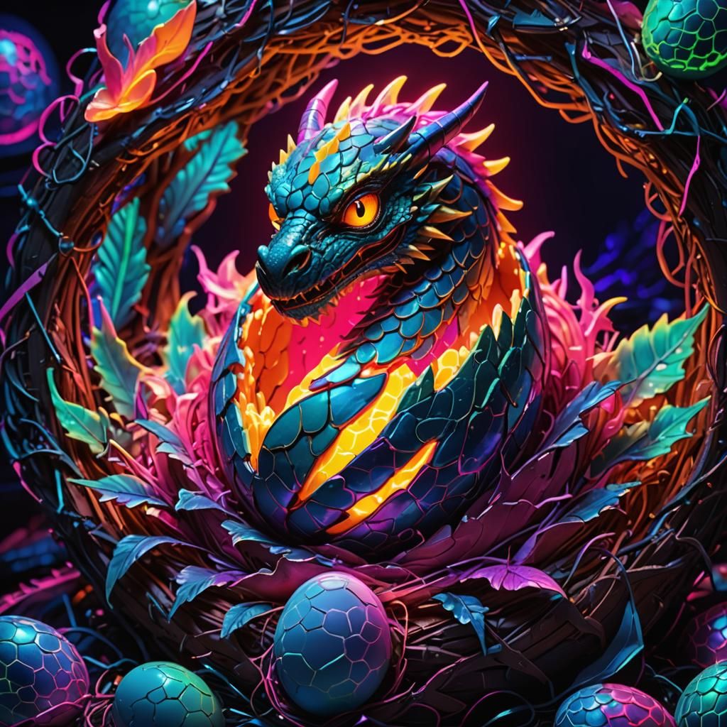 Neon Dragon Hatchling in Synthwave Style