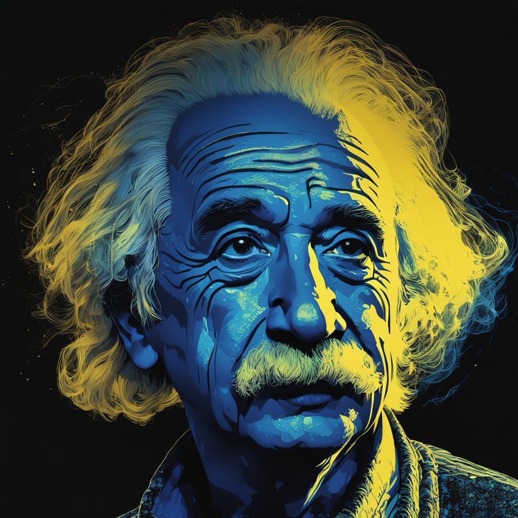 Holographic Einstein Portrait with Digital Glitch Effects