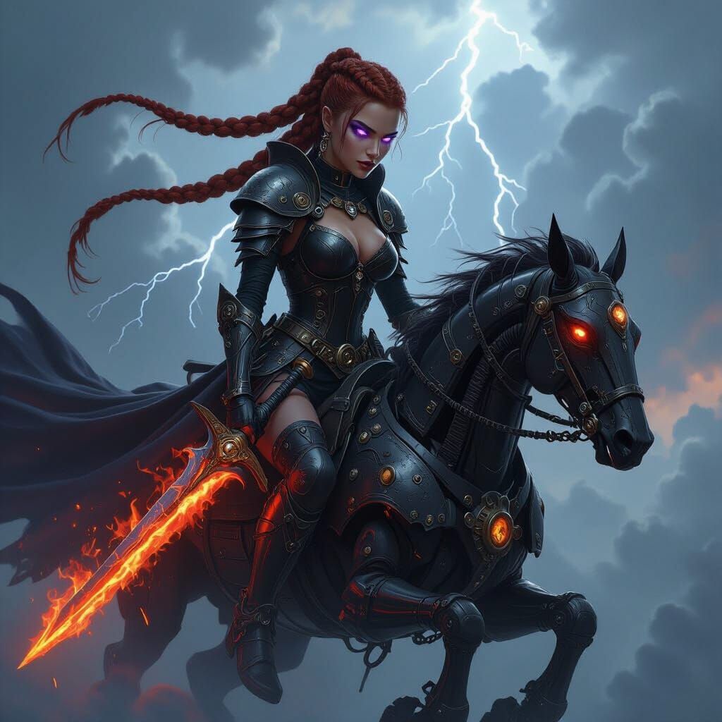 Valkyrie on Mechanical Pegasus Battles Steampunk Dragons