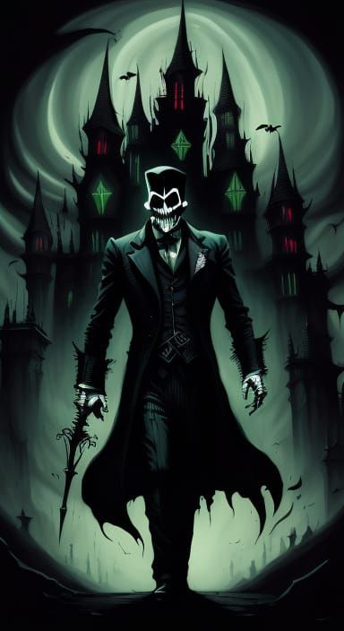 Supervillain Men in Gothic City at Night