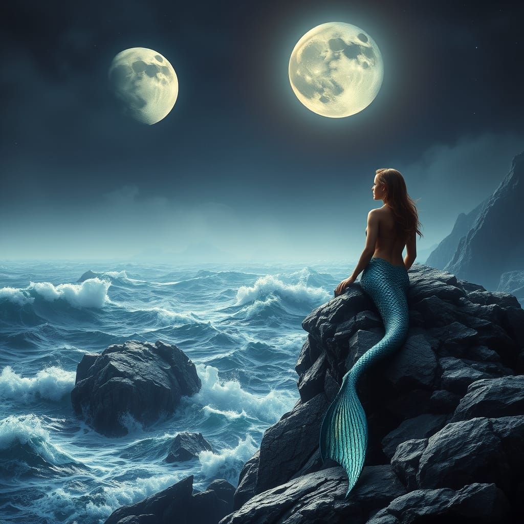 Mermaid on Alien Planet in Romantic Style