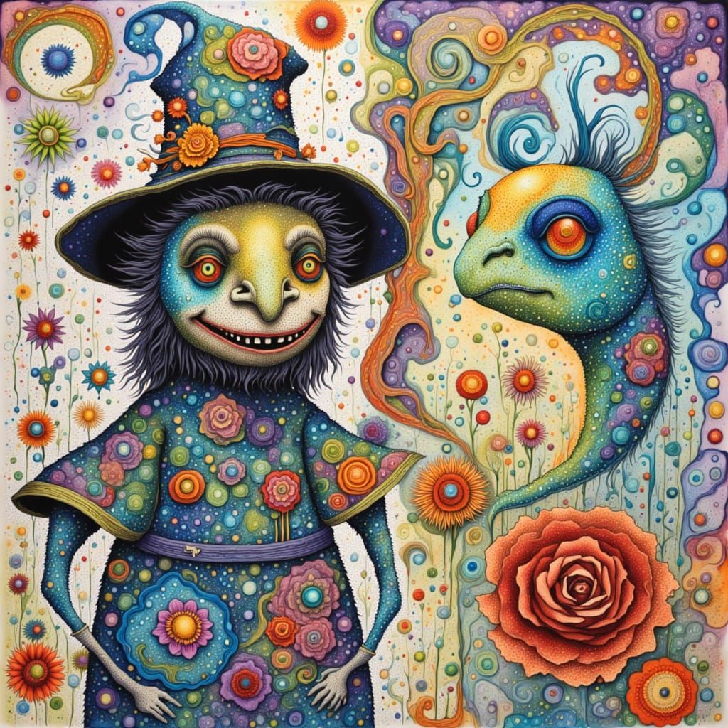 Whimsical Blacklight Pattern Composition