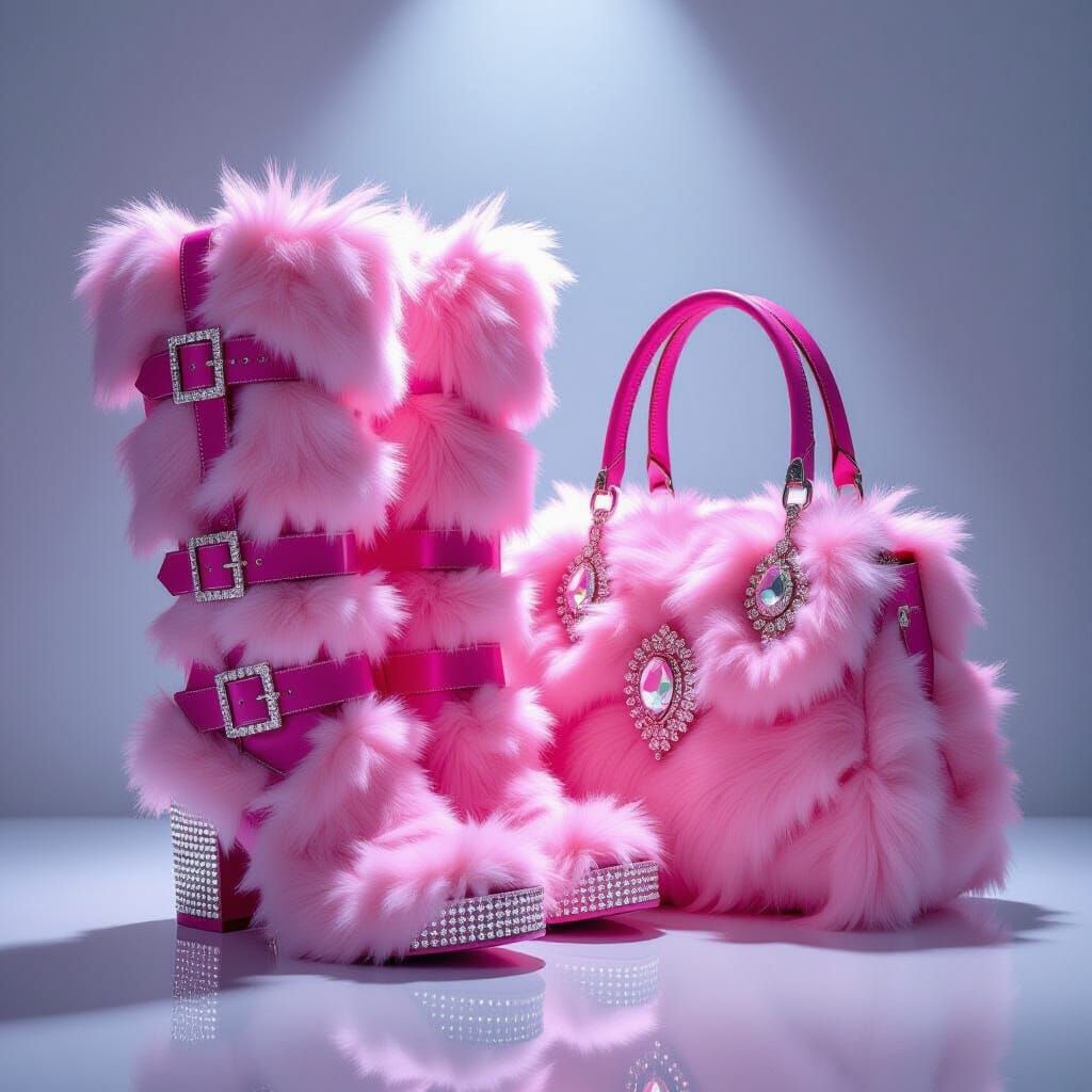 Luxurious Pink Boots and Handbag Set