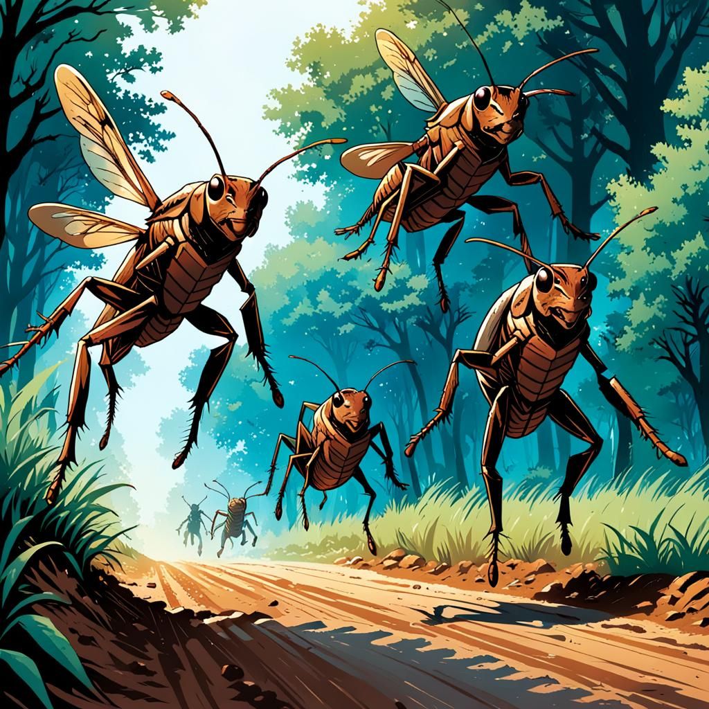 Cricket Race in Comic Book Art Style