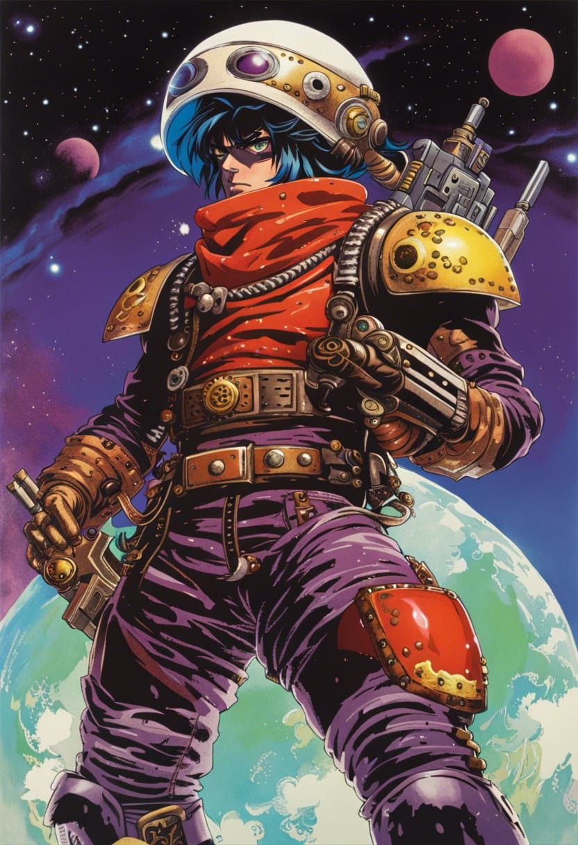 Anime Space Pirate with Raygun and Scar