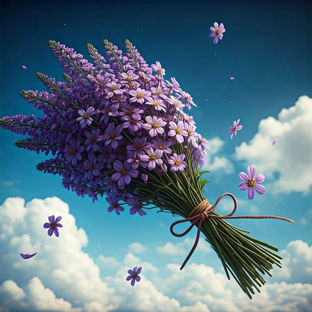 Whimsical Purple Blooms Soar in Mid-Air, Tied with a Rustic...