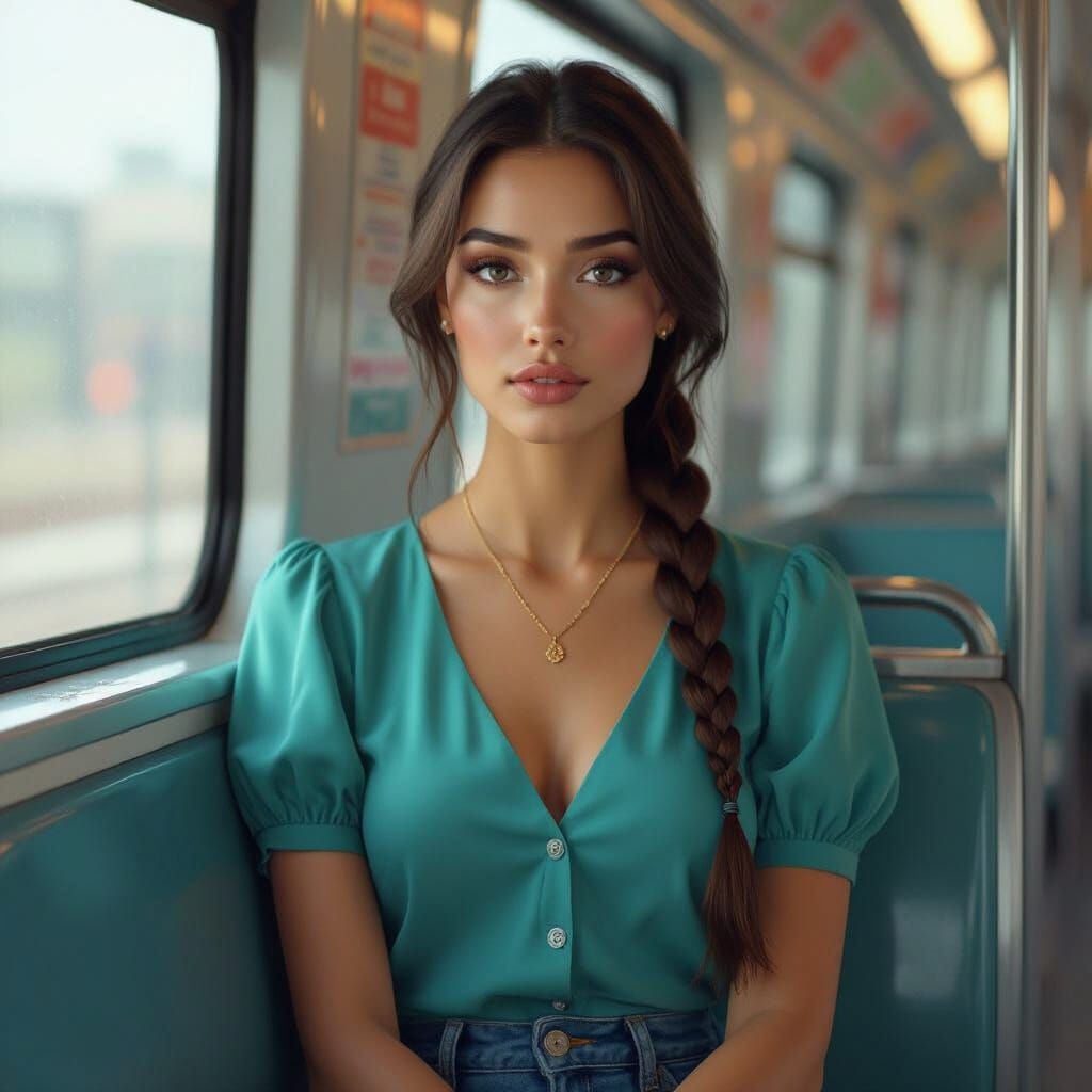 Hyperrealistic Woman in Metro, Digital Matte Painting