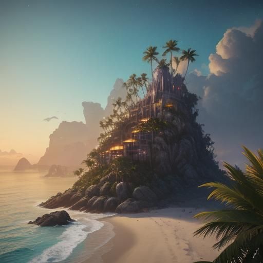 Animated Palm Trees on Moonlit Beach
