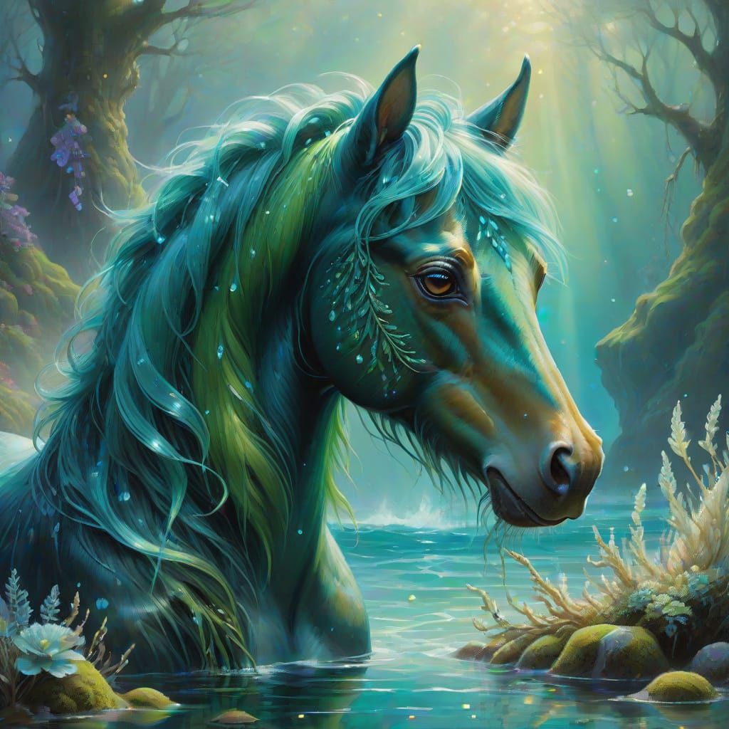 Mystical Kelpie with Seaweed Tail: Ethereal Fantasy Art