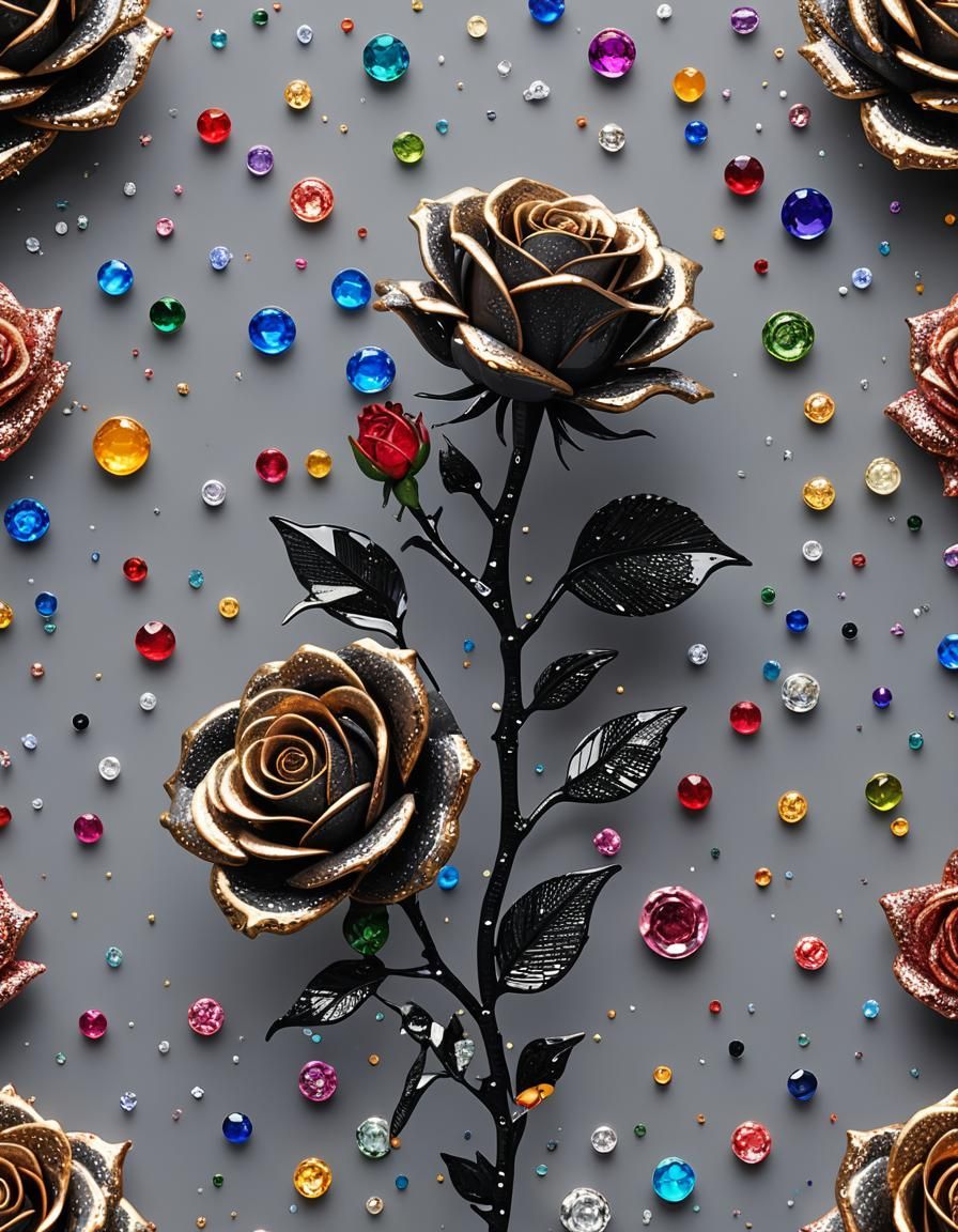 Carbon Fibre Rose with Precious Stone Petals
