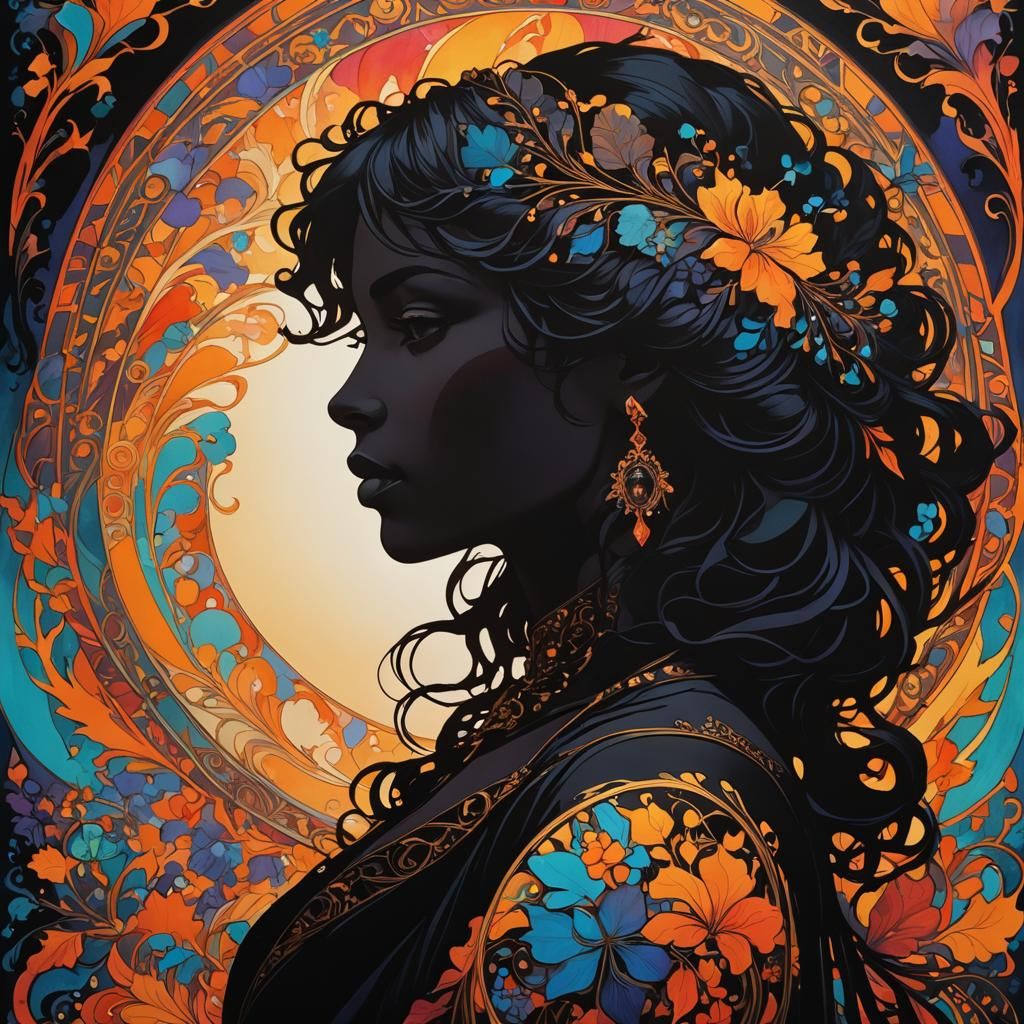 Silhouette Portrait in Art Nouveau Style