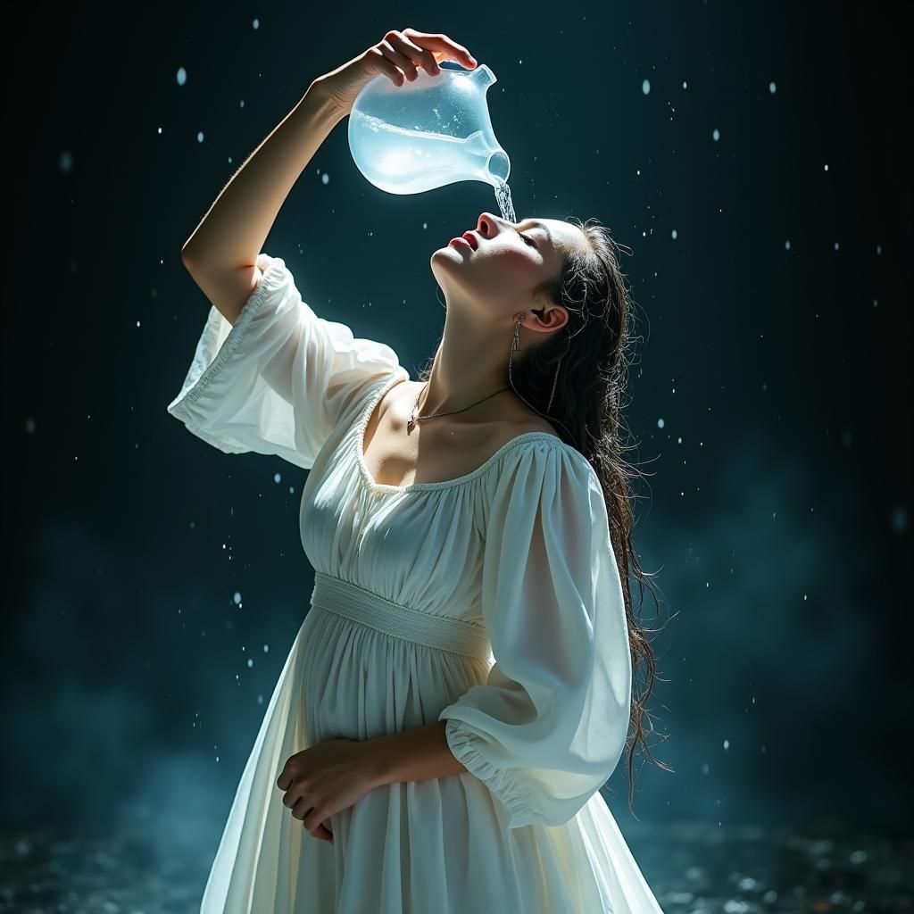 Woman in Medieval Dress Pouring Water, Astral Illustration
