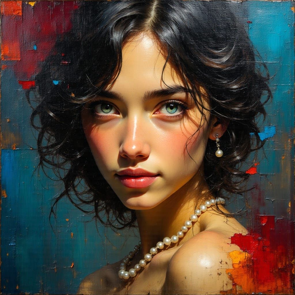 Sensual Vogue Model Portrait in Impasto Oil Painting