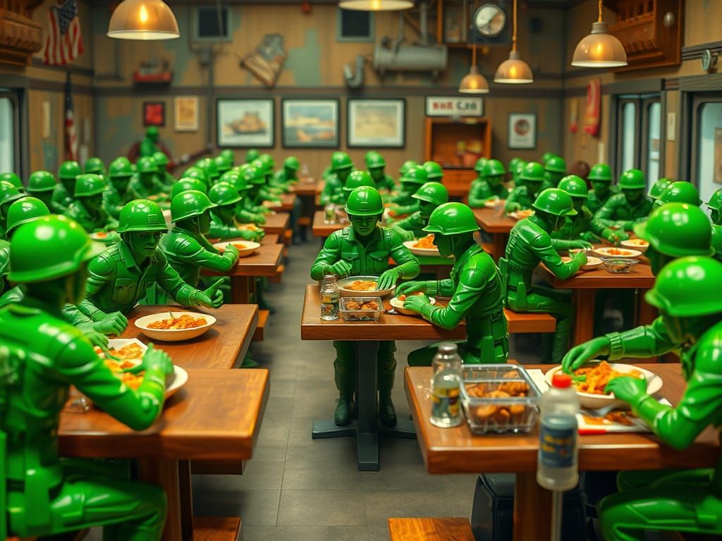 Toy Soldiers' Mess Hall: A Nostalgic Scene