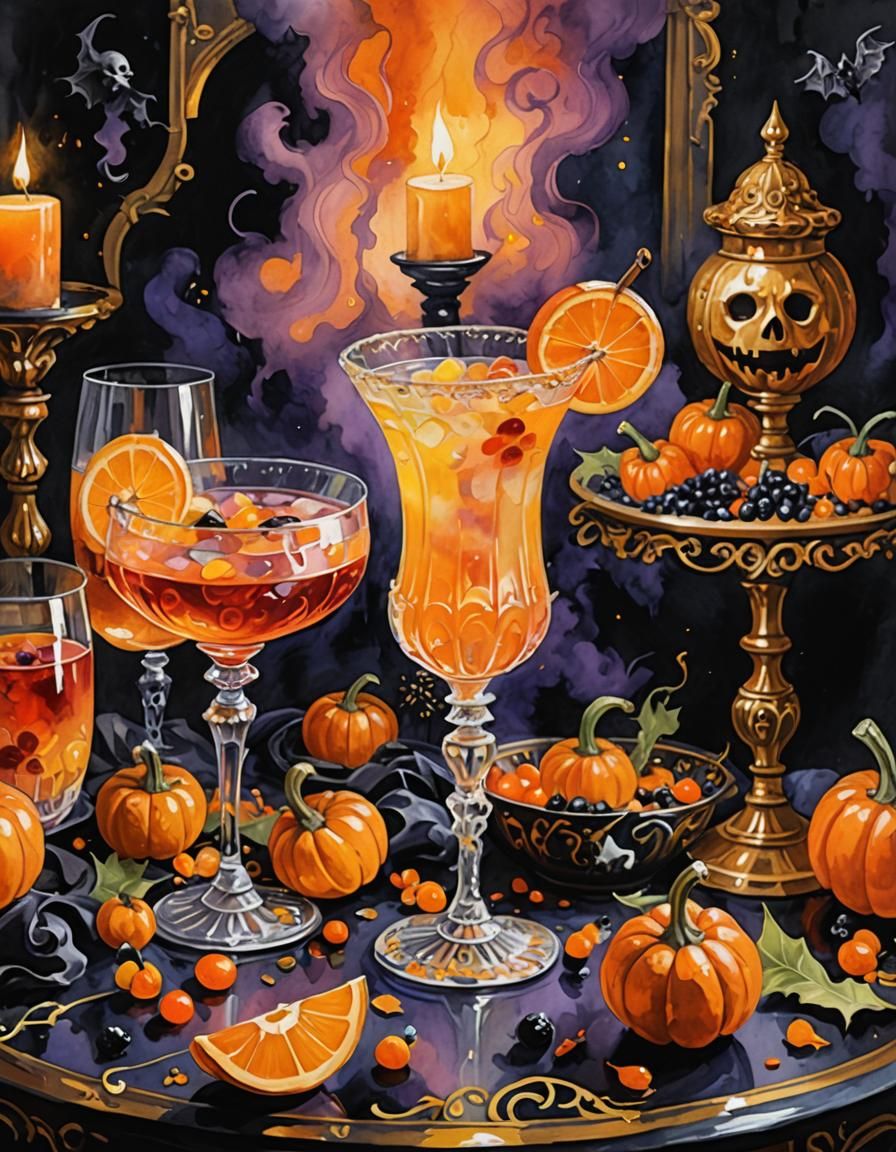 Halloween Cocktail in Gouache Style Masterpiece