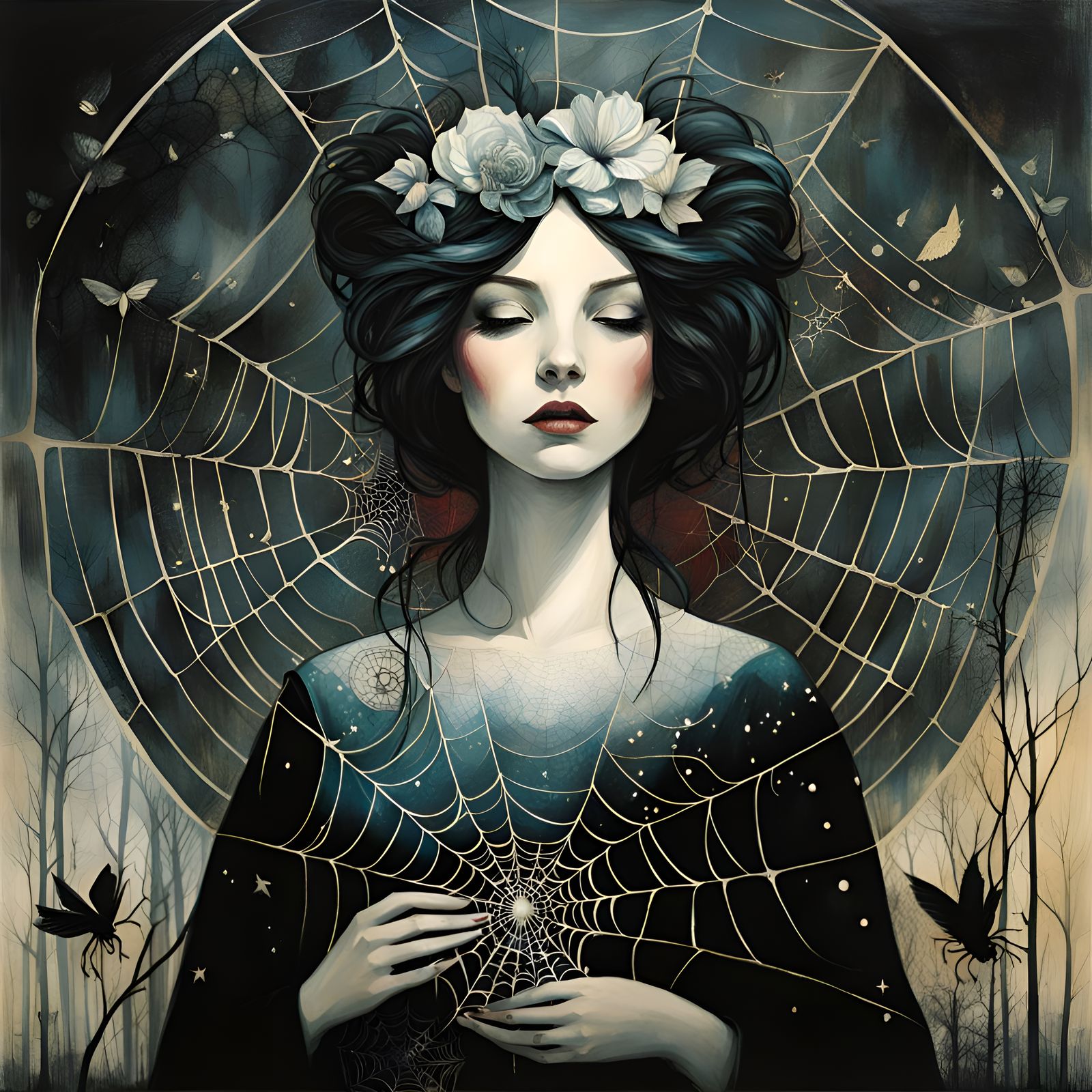 Intricate Spiderweb in Art Brut Style