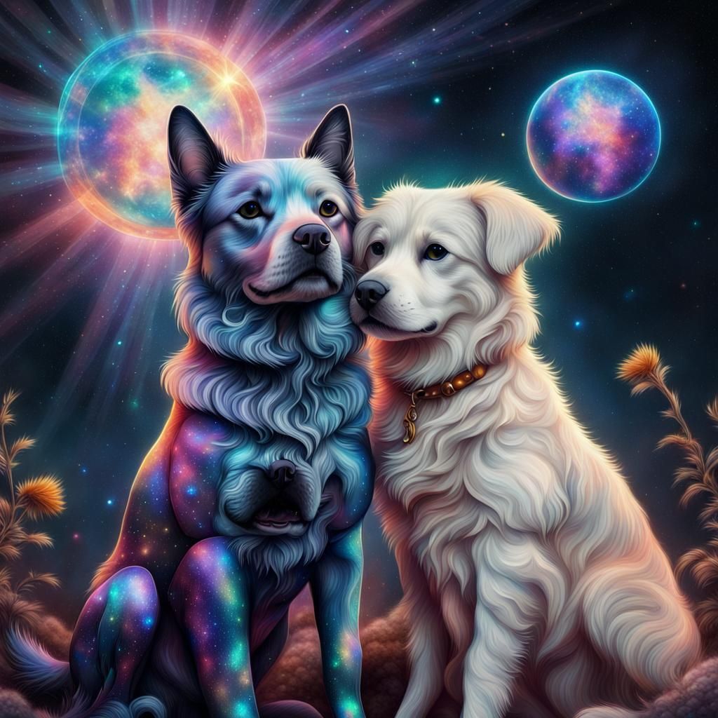 Cosmic Cat and Dog Friendship Illustration