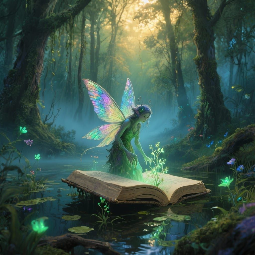 Enchanted Swamp Fairy Emerges From Ancient Book