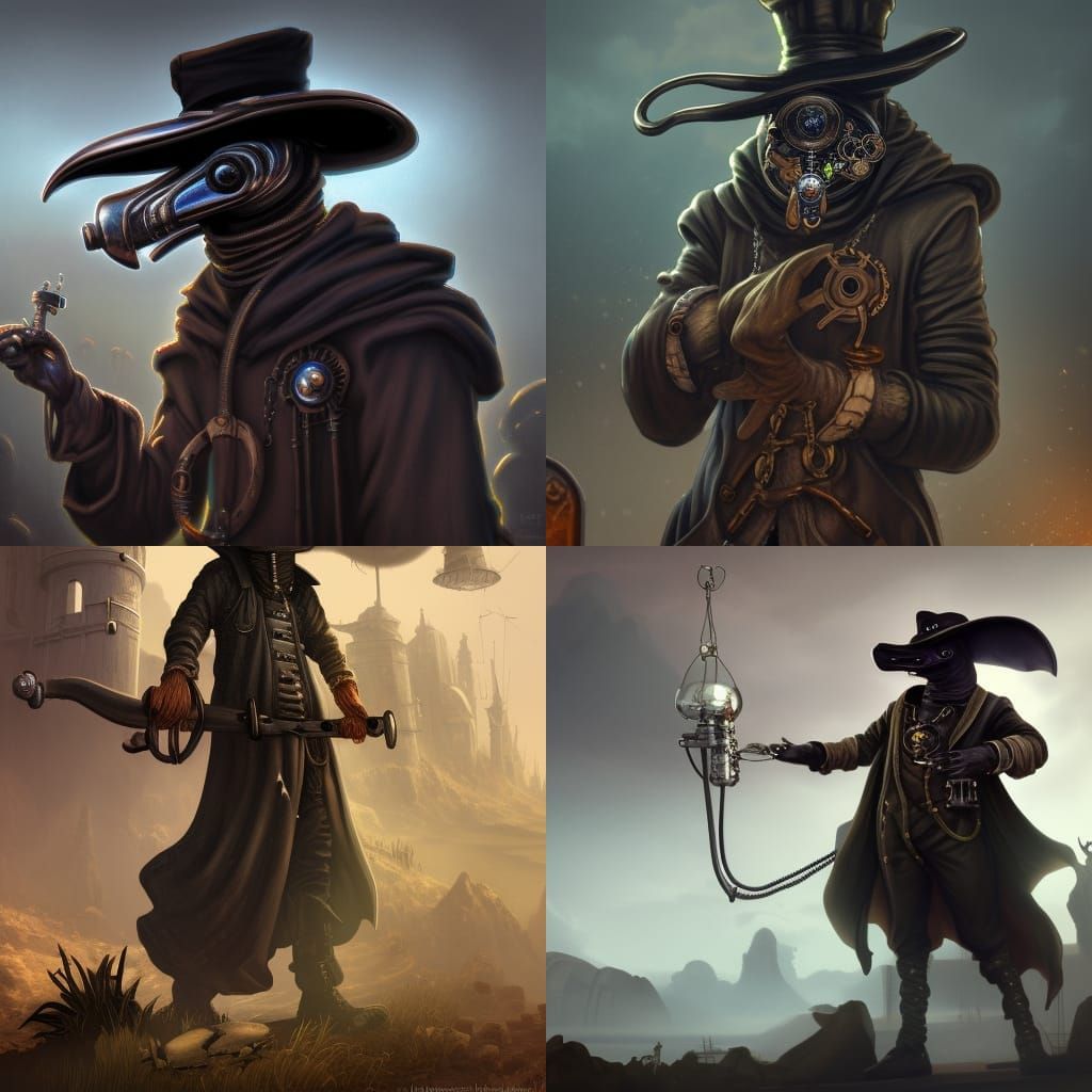 Steampunk Plague Doctor Mechanic in Detailed Matte Painting