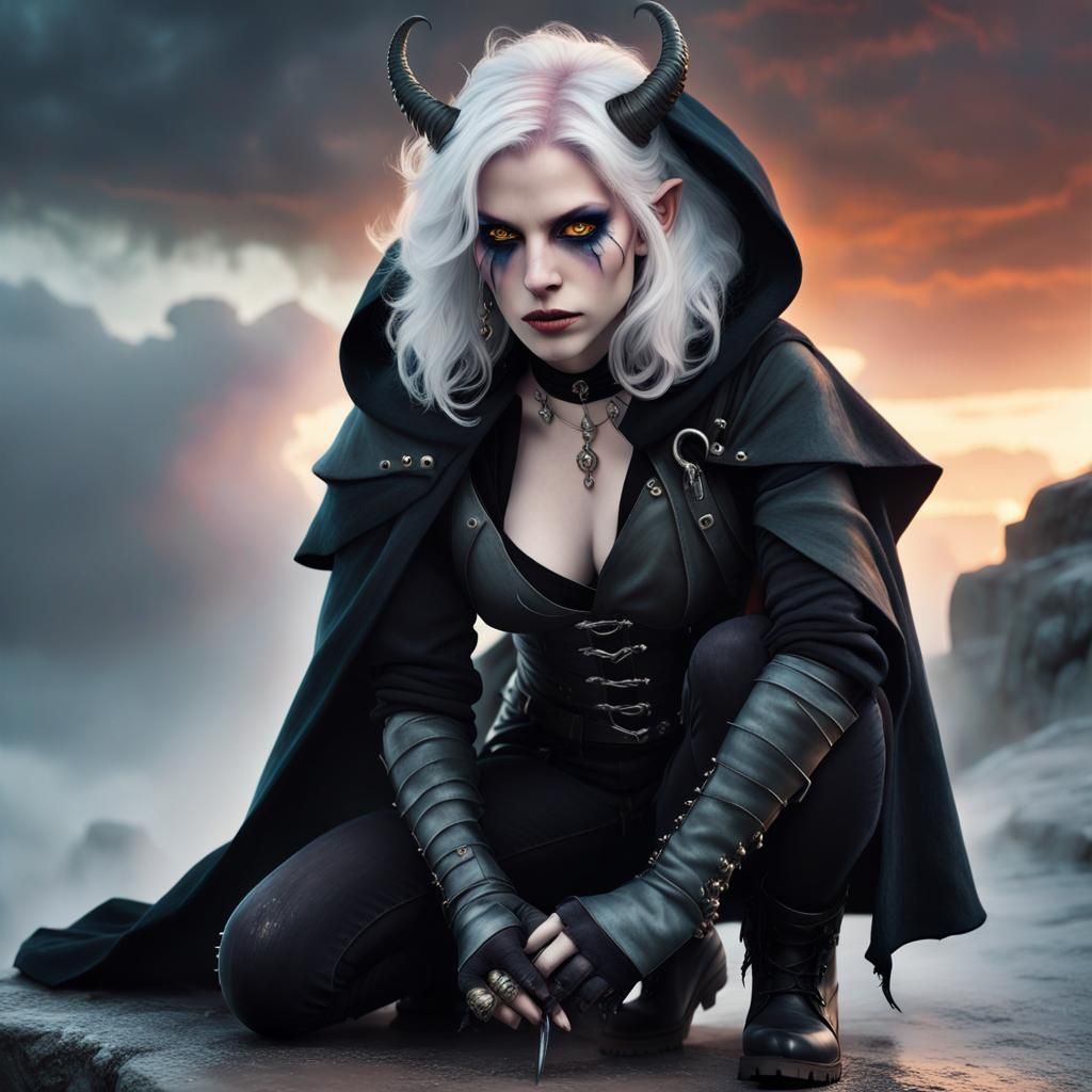 Tiefling Portrait in Dark Fantasy Style