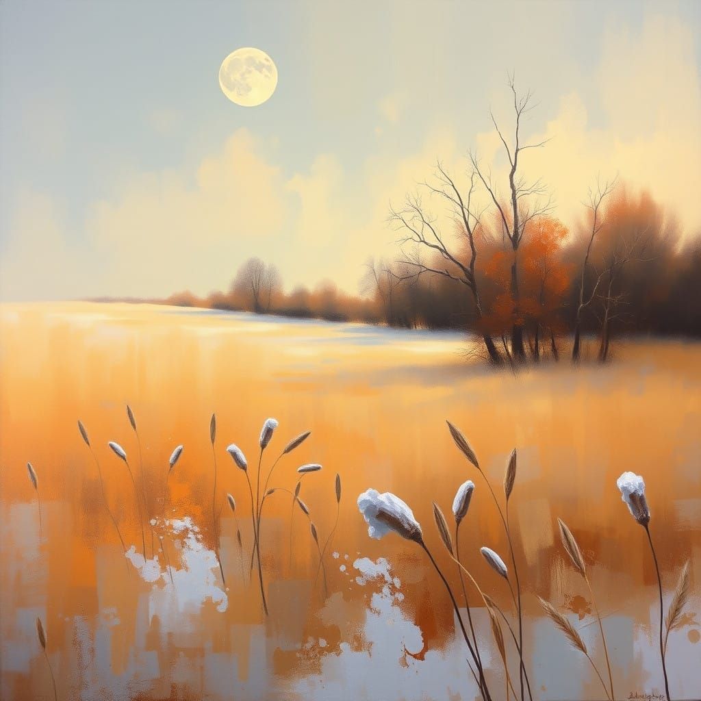 Gothic Oil Painting of Enchanted Winter Meadow