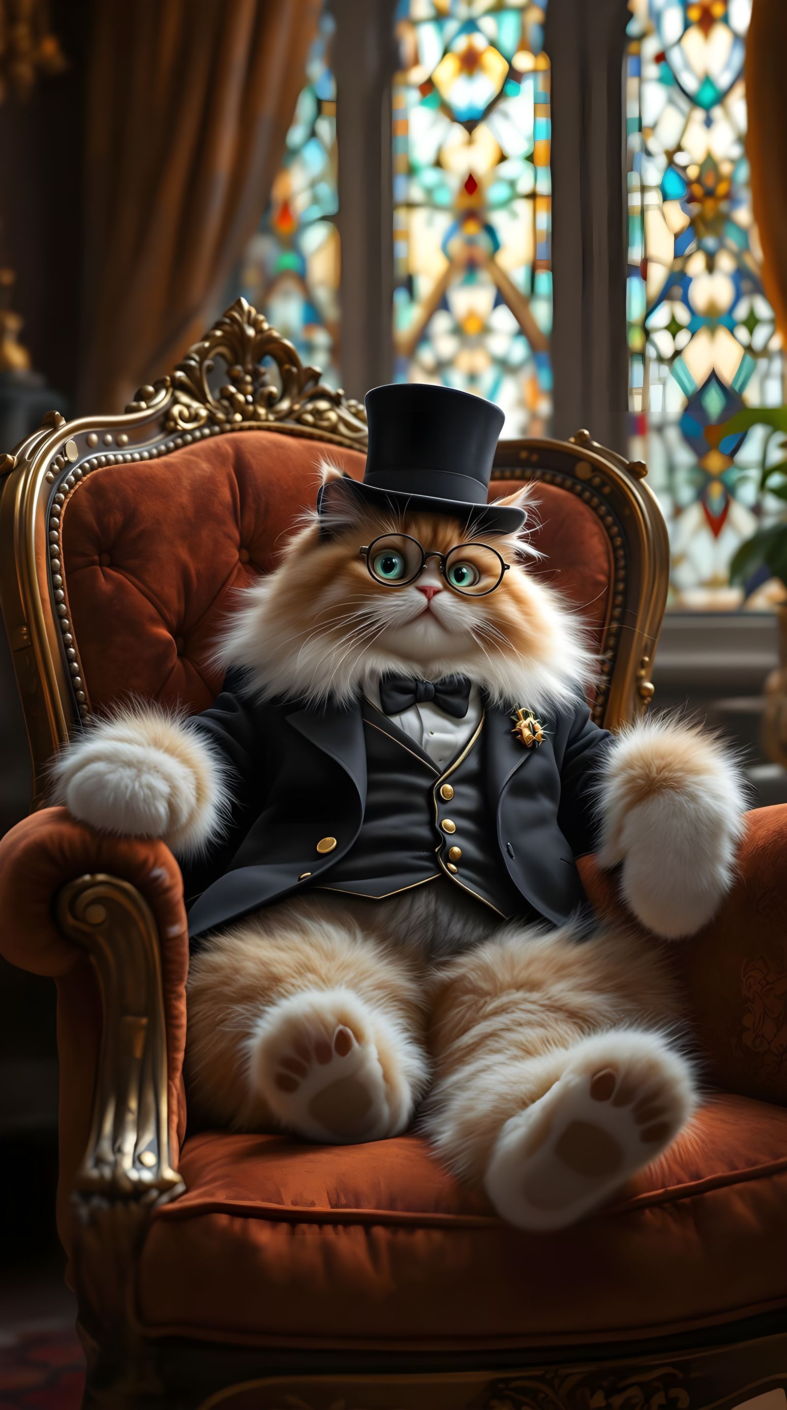 Persian Cat Gentleman in Victorian Parlor