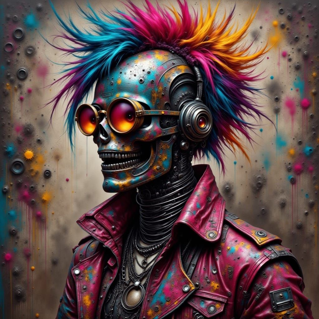 Punk Rocker Robot with Colorful Hair