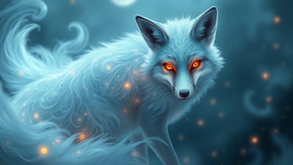 Ethereal Ghostly Fox in a Dreamlike Landscape