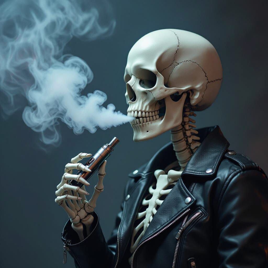 Skeleton Vaping in Moody Digital Art Style