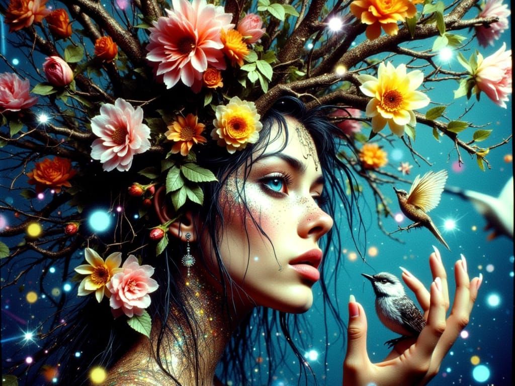 Ethereal Tree Ent in Vibrant Fantasy Landscape