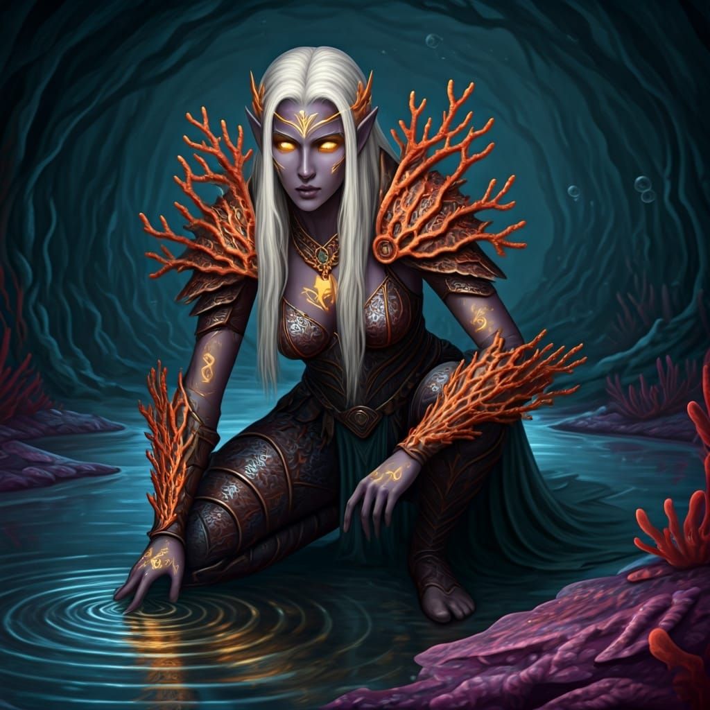 Drow Scout Inspects Shoreline with Glowing Eyes