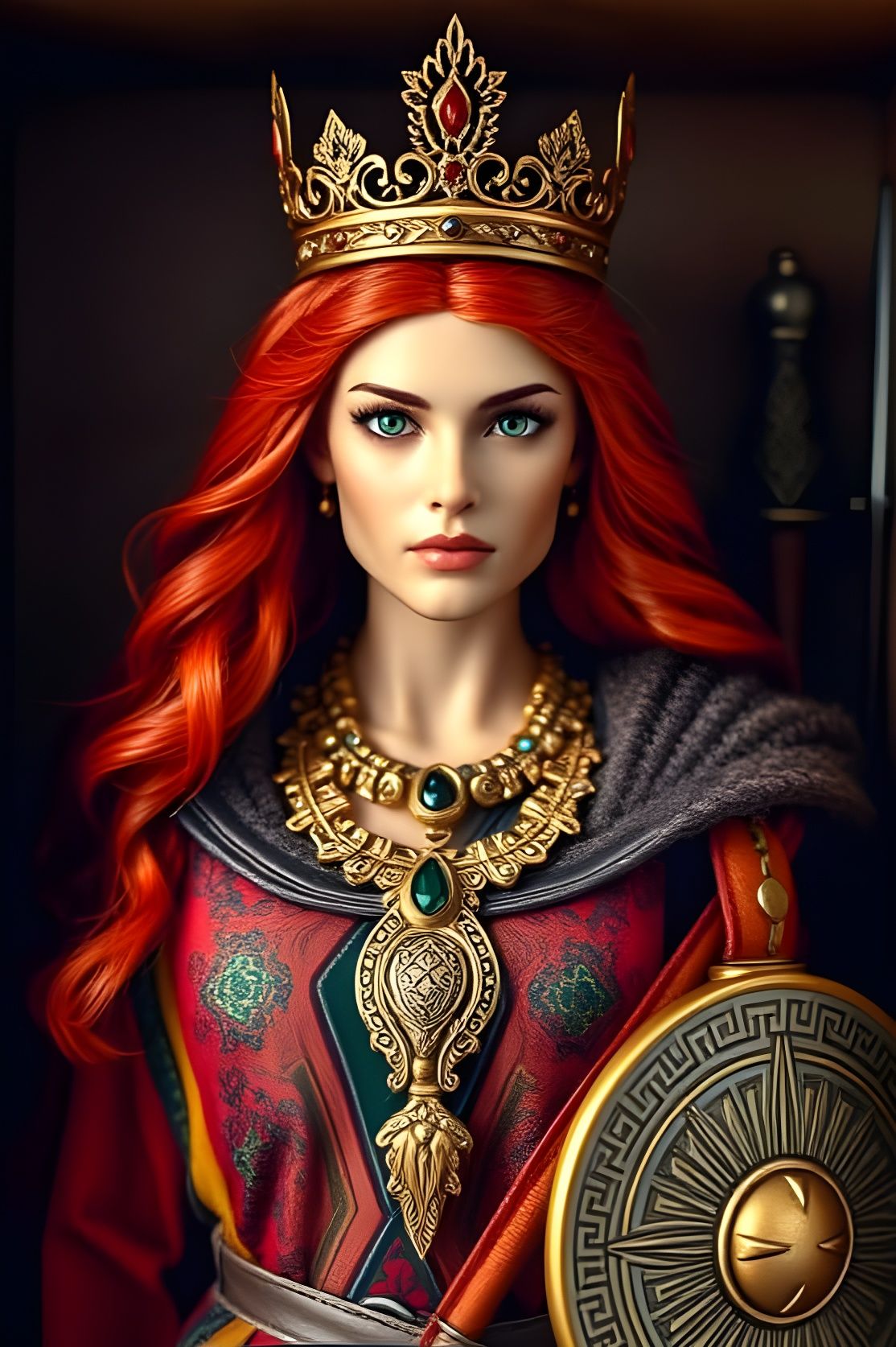 Regal Queen Boudica Action Figure in Ancient Celtic Attire
