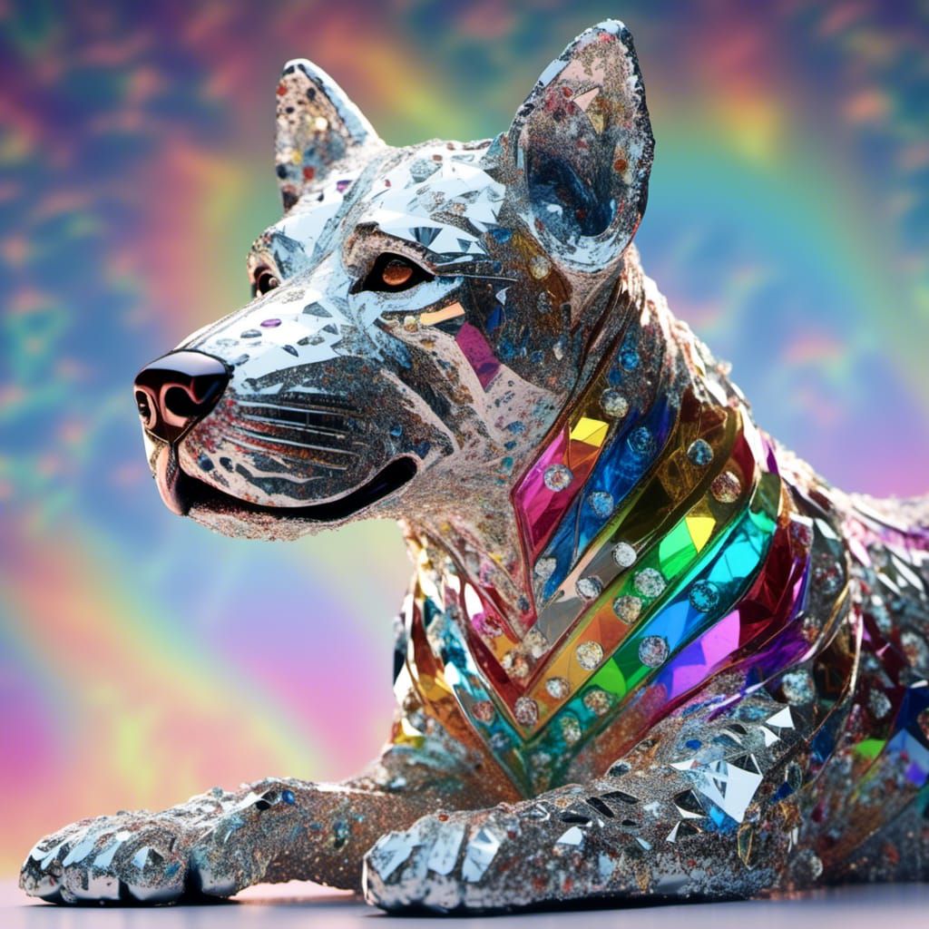 <lora:FlyMoon:1.0> Dog made of cut diamond material. diamond...