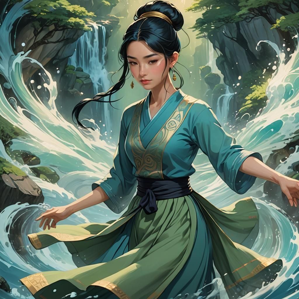 Waterbender Girl with Blue Eyes