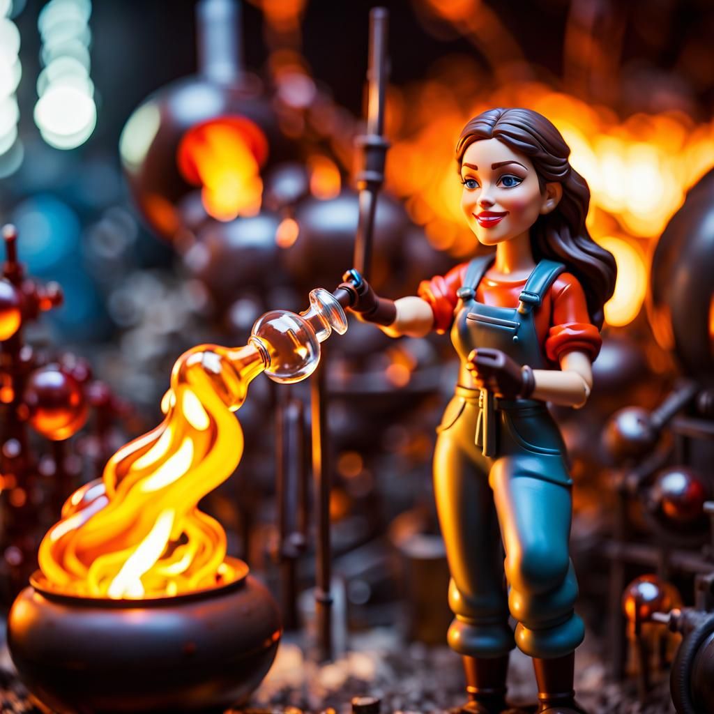 Happy Female Glassblower Action Figure in Plastic