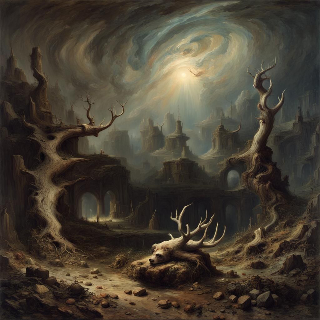 Surreal Nebulae with Flowers and Antlers