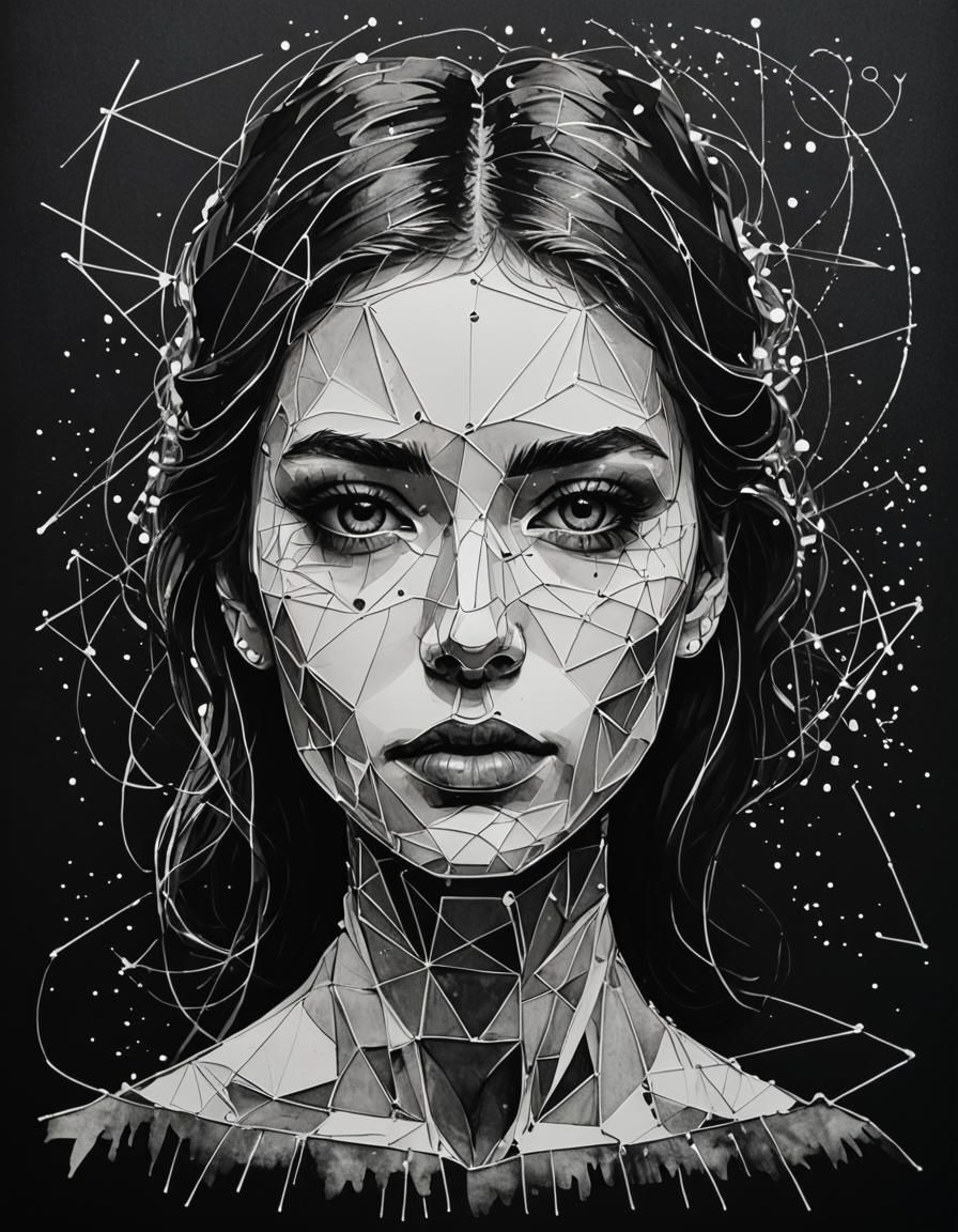 Minimalist White Ink Portrait Sketch on Black