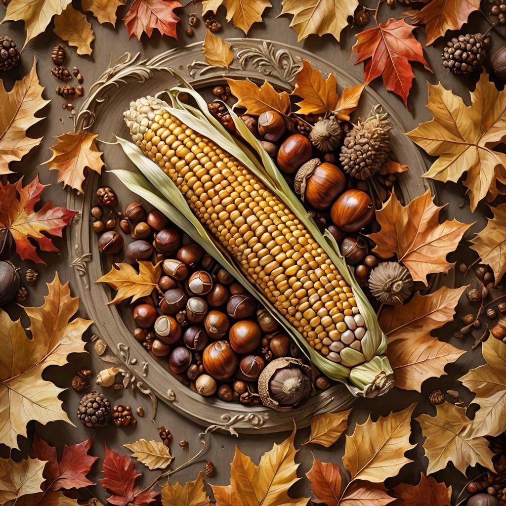 Autumn Corn Cob Still Life in Impressionist Style