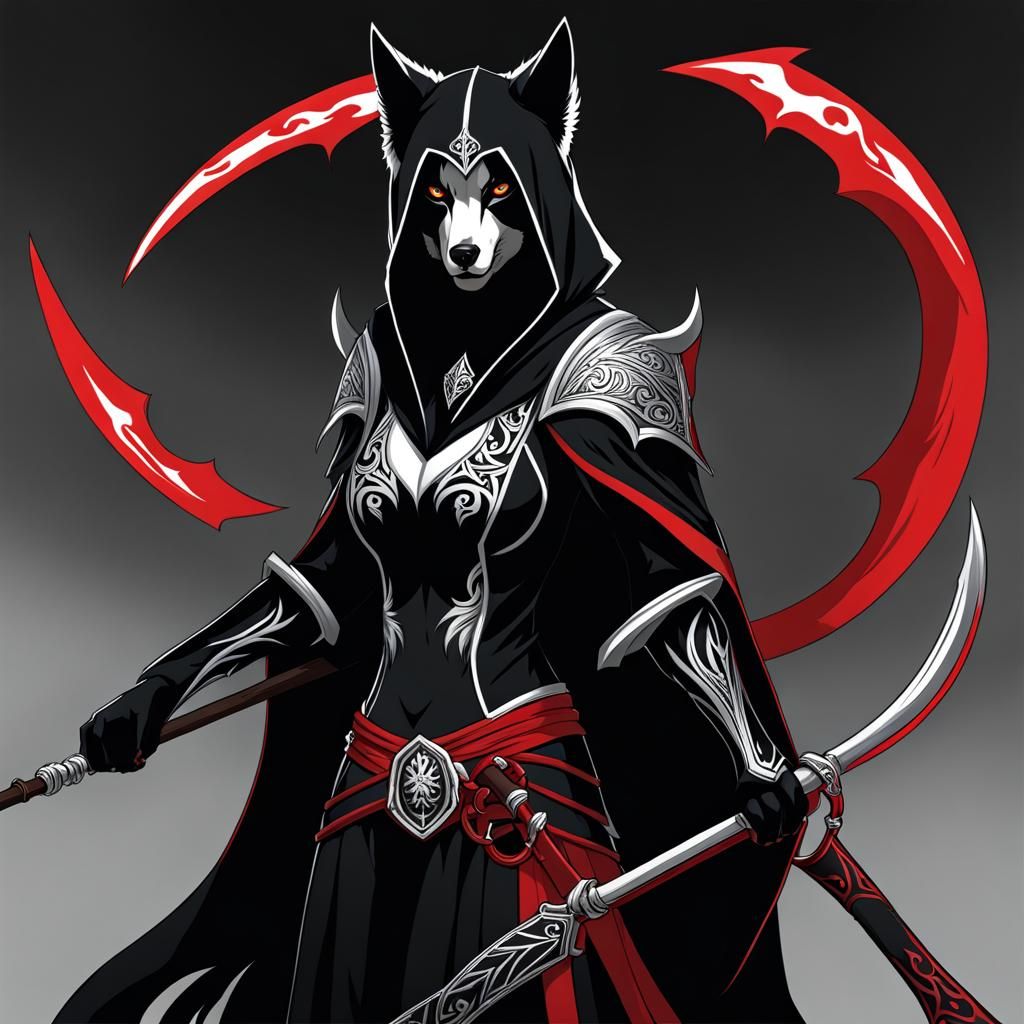Anthro Wolf Grim Reaper with Tribal Markings