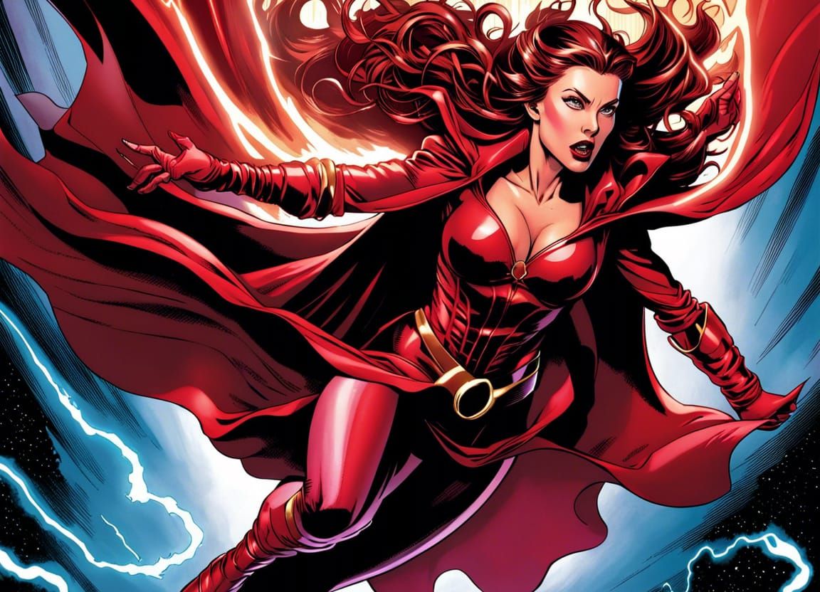 Scarlet Witch in Comic Book Art Style