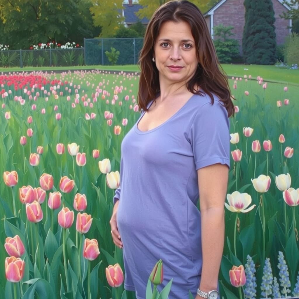 Tulip Garden Portrait in Oil Painting Style
