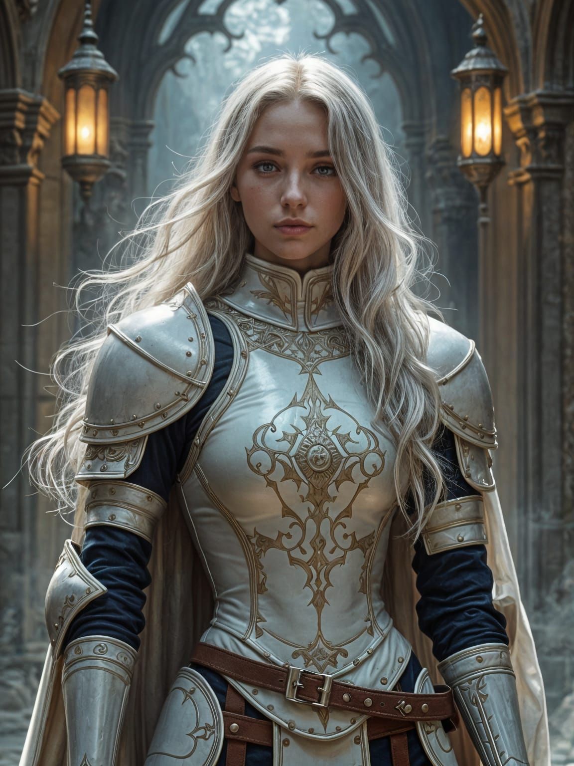 Noble Cleric in White Armor: Fantasy Character Art