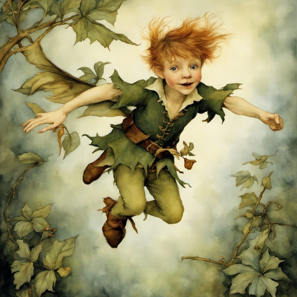 Peter Pan in Flight: Whimsical Fantasy Art