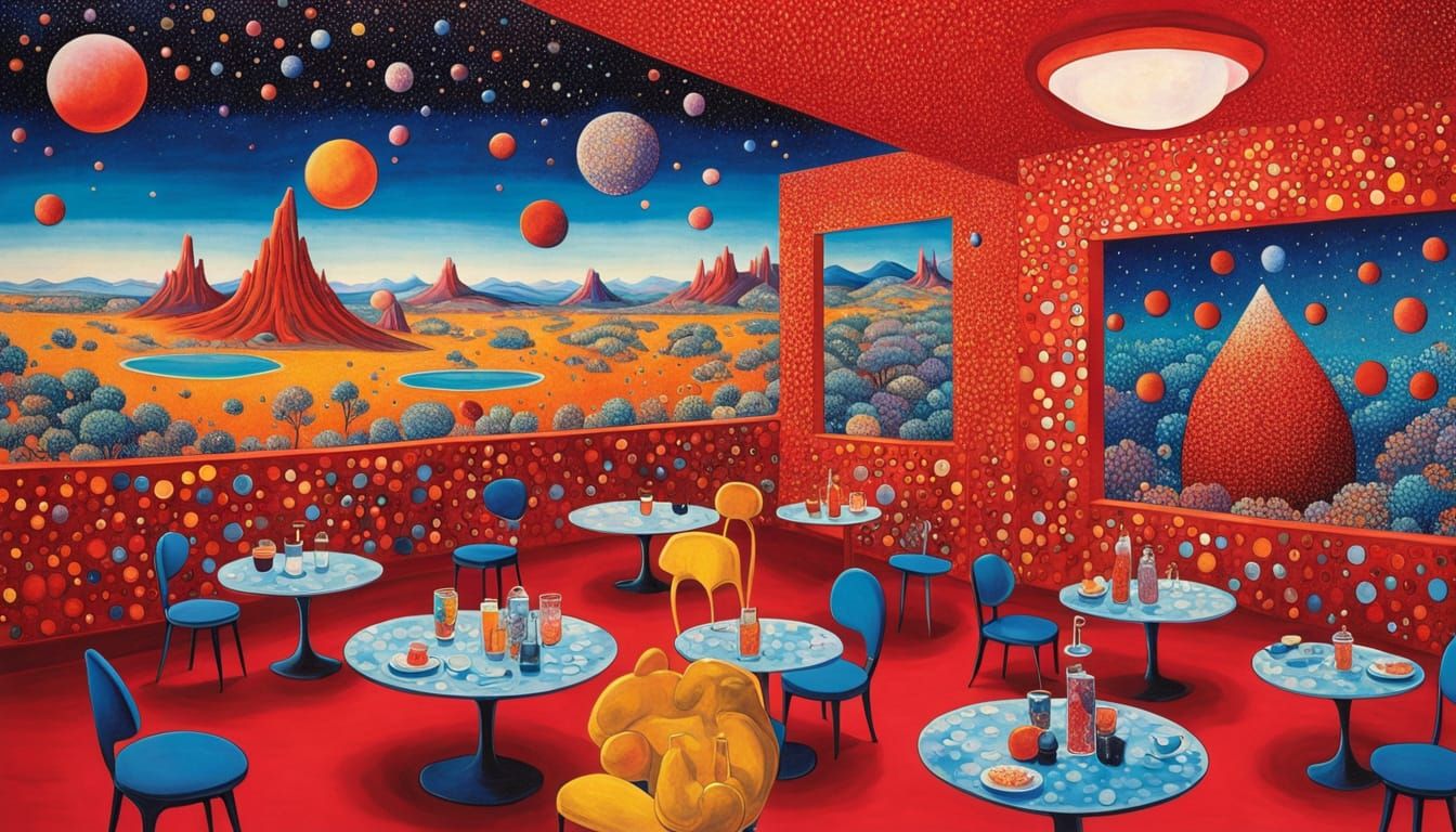 Intergalactic Cafe Scene in Maximalist Style