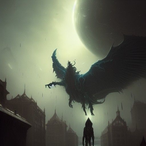 Fantastic Creatures in a Dark Sky, Digital Art