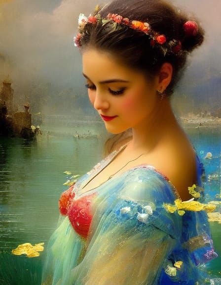 Aetherpunk Holographic Matte Painting in Naive Art Style