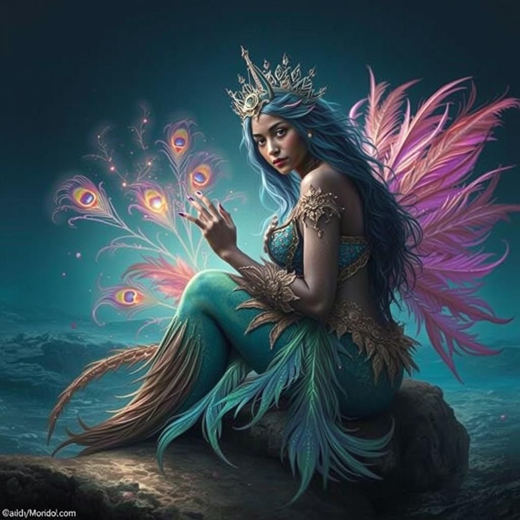 Pink Peacock Mermaid in Hyperrealistic Cinematic Style