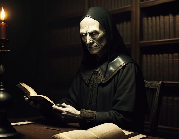 Dark Academia Woman in Gothic Library Artwork