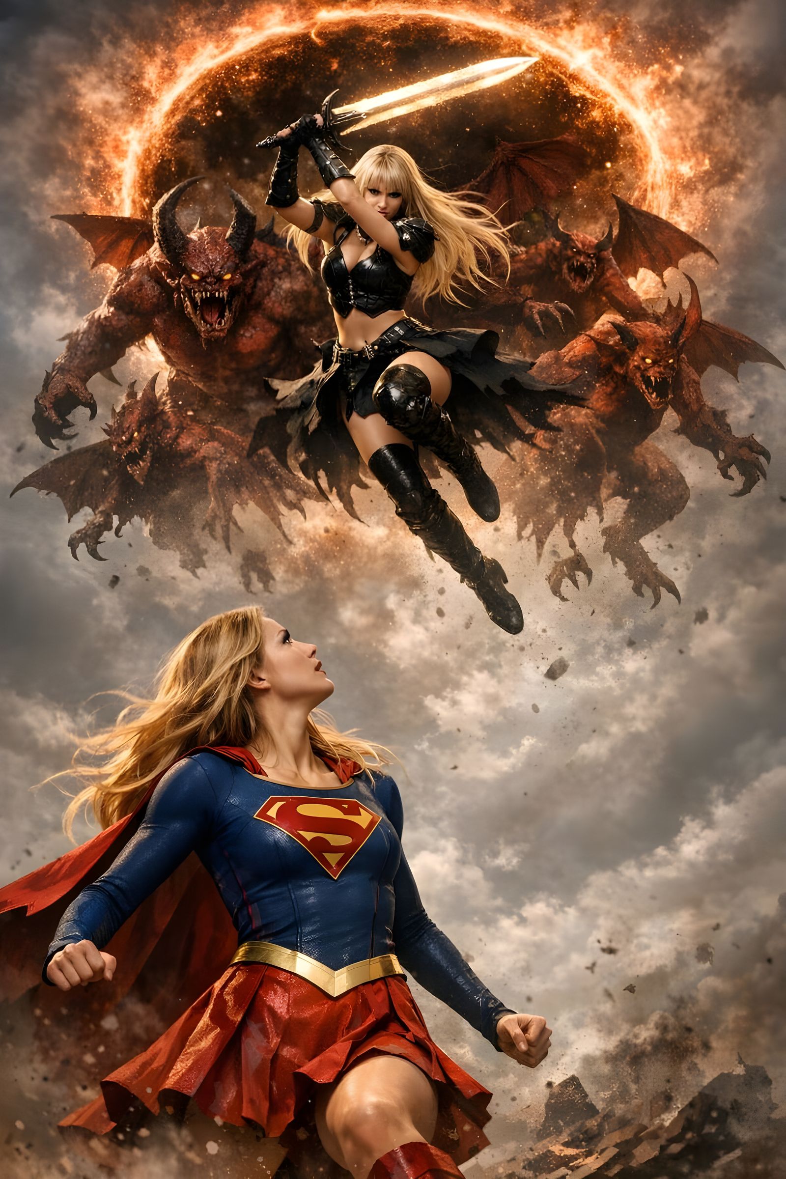 Supergirl Battles Magik With Demons Emerging from Portal